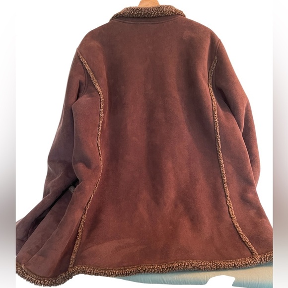 L.L. Bean Faux Suede Sherpa-Lined Jacket Brown XL | Cozy Cabin-Core Winter Coat - Picture 4 of 11